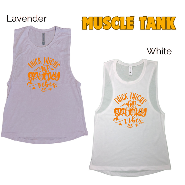 Thick thighs spooky vibes tank - Liberte Lifestyles Halloween fitness tanks