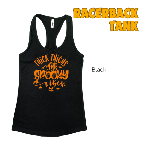 Thick thighs spooky vibes tank - Liberte Lifestyles Halloween fitness tanks