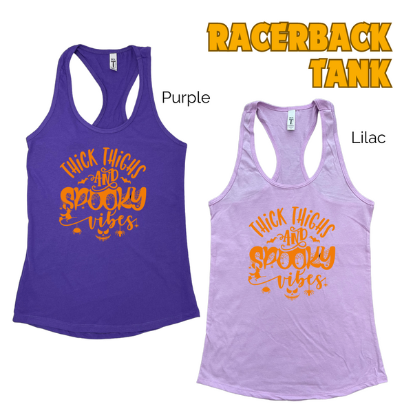 Thick thighs spooky vibes tank - Liberte Lifestyles Halloween fitness tanks