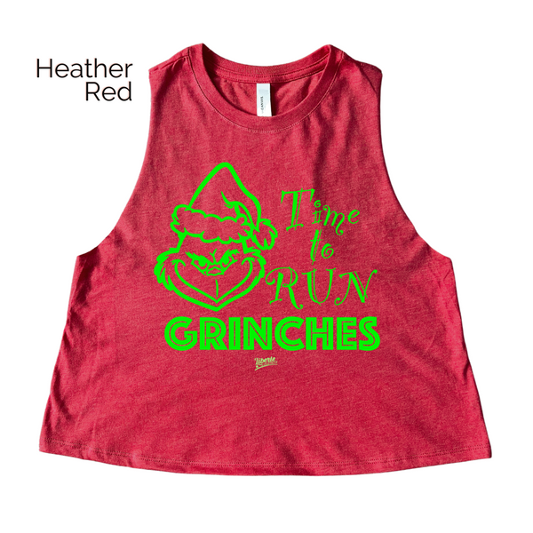 Time to run grinches crop tank. Liberte Lifestyles Christmas workout tanks.