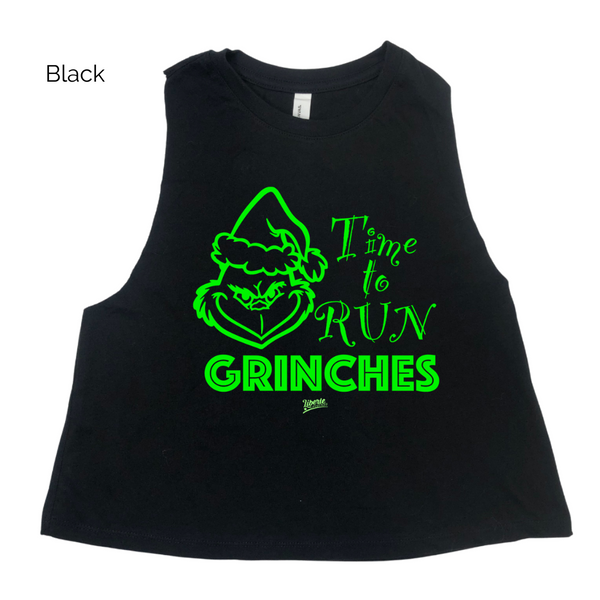 Time to run grinches crop tank. Liberte Lifestyles Christmas workout tanks.