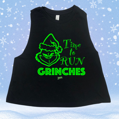 Time to run grinches crop tank. Liberte Lifestyles Christmas workout tanks.