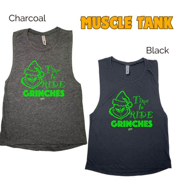 Time to ride grinches tank - christmas peloton tank - christmas cycle top - Liberte Lifestyles Fitness tanks