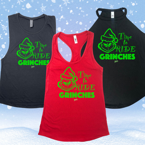 Time to ride grinches tank - christmas peloton tank - christmas cycle top - Liberte Lifestyles Fitness tanks