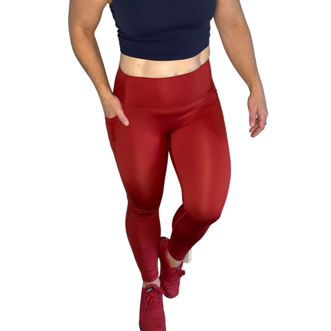 Red legging with black mesh side panel joylab - Depop