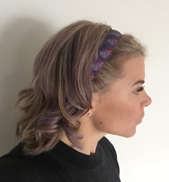 Liberte Lifestyles NonSlip Headband Purple Chevron Galaxy Wearing