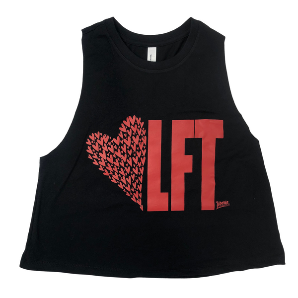 Liberte Lifestyles Love to Lift Womens Crop Racerback Tank Heart LFT Crossfit Weightlifting