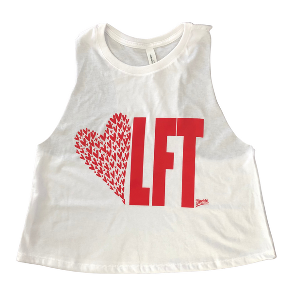 Liberte Lifestyles Love to Lift Womens Crop Racerback Tank Heart LFT Crossfit Weightlifting