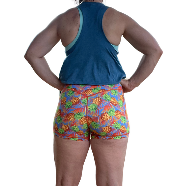 Liberte Lifestyles Gym fitness apparel & accessories - 3" high rise seamless elastic free shorts pineapples 