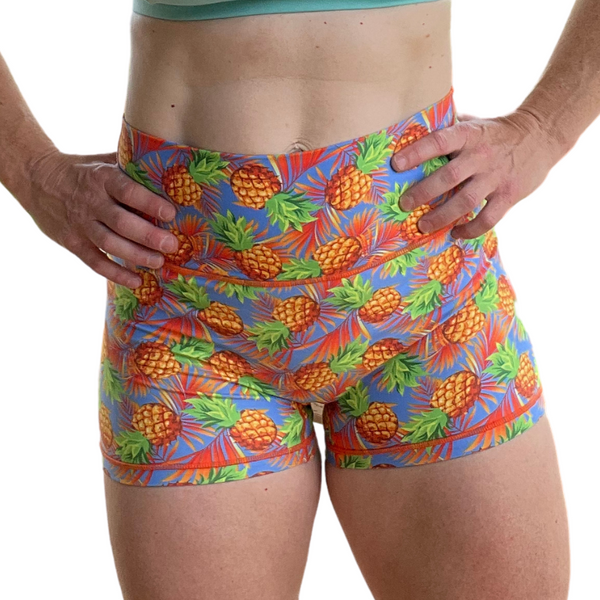 Liberte Lifestyles Gym fitness apparel & accessories - 3" high rise seamless elastic free shorts pineapples 
