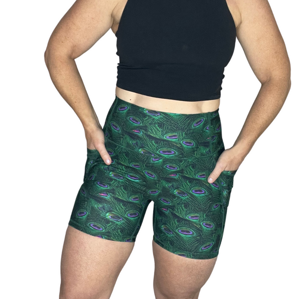 Peacock Power 5" Lifestyle Shorts - Peacock feathers bike shorts for crossfit weighlifting gym - Liberte Lifestyles Shorts and fitness apparel