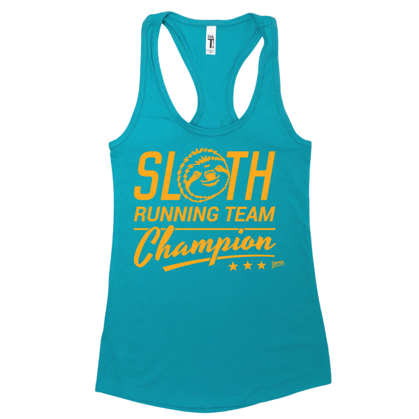 Liberte Lifestyles Gym Running Fitness Apparel and Accessories - Sloth running team champion racerback tank