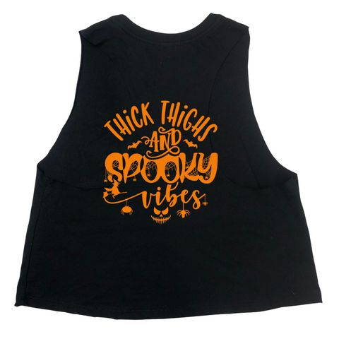 Thick Thighs Save Lives Spooky Vibes Halloween Crop Tank Liberte Lfiestyles