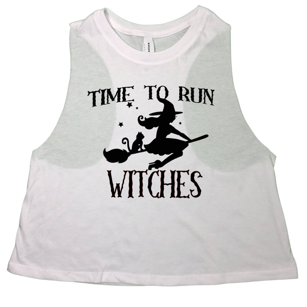 Liberte Lifestyles Halloween Crop Tank Time to Run Witches Gym Fitness Apparel and Accessories