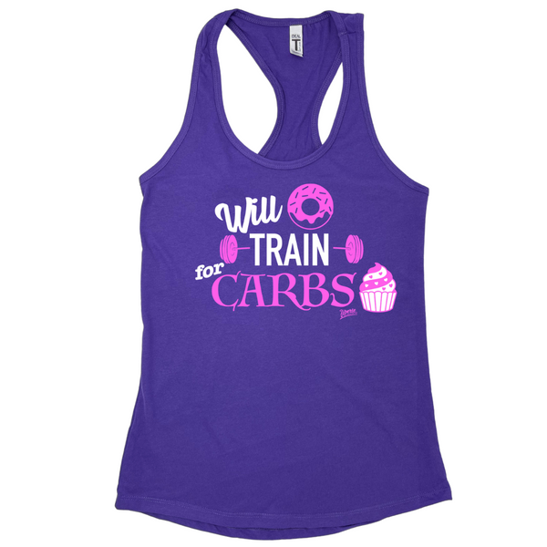 Liberte Lifestyles Gym Fitness Apparel - Will train for carbs racerback tank