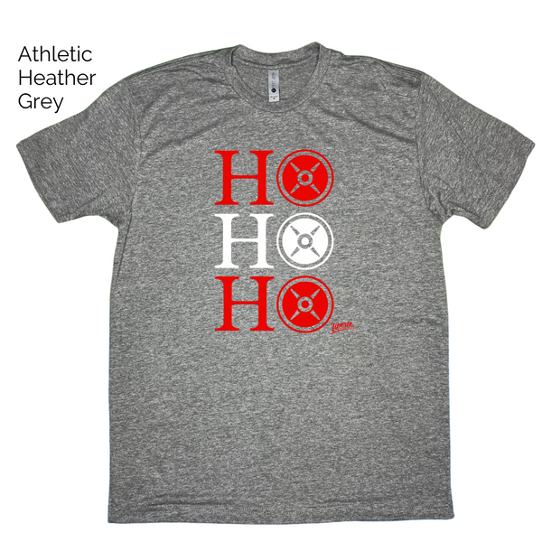 Ho Ho Ho Weightlifting Christmas Tshirt - Weight plate holiday shirt - Liberte Lifestyles Gym fitness Apparel & accessories