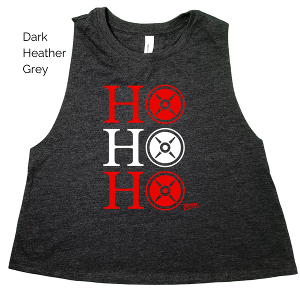 Ho Ho Ho Weight Plate Christmas Crop Tank - Weightlifting christmas tank - Liberte Lifestyles Gym Fitness Apparel & Accessories