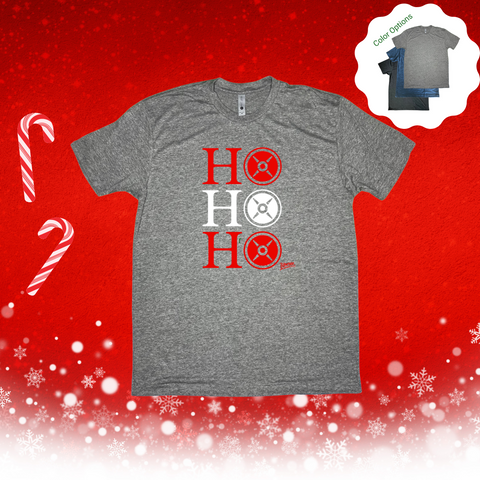 Ho Ho Ho Weightlifting Christmas Tshirt - Weight plate holiday shirt - Liberte Lifestyles Gym fitness Apparel & accessories