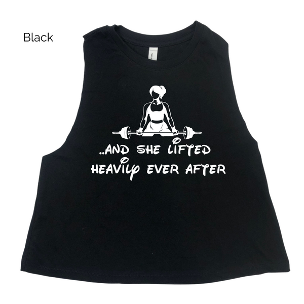 She lifted heavily ever after crop tank - crossfit weightlifting valentines day gym shirt - liberte lifestyles fitness apparel and accessories