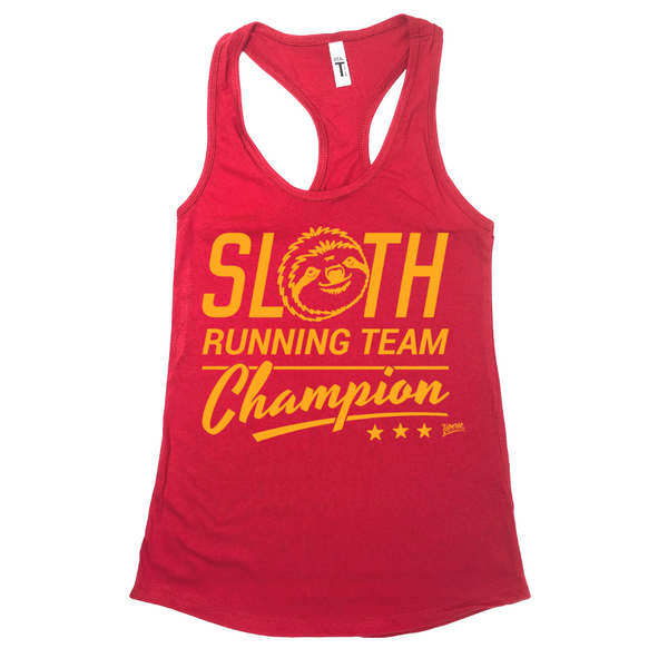 Liberte Lifestyles Gym Running Fitness Apparel and Accessories - Sloth running team champion racerback tank