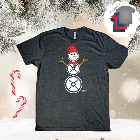 Weightplate snowman tshirt - weightlifting snowman christmas tee - Liberte Lifestyles Gym fitness apparel