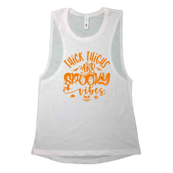 Thick Thighs and Spooky Vibes Muscle Tank